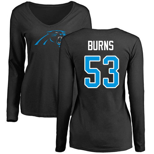 Carolina Panthers Black Women Brian Burns Name and Number Logo Slim Fit NFL Football #53 Long Sleeve T Shirt